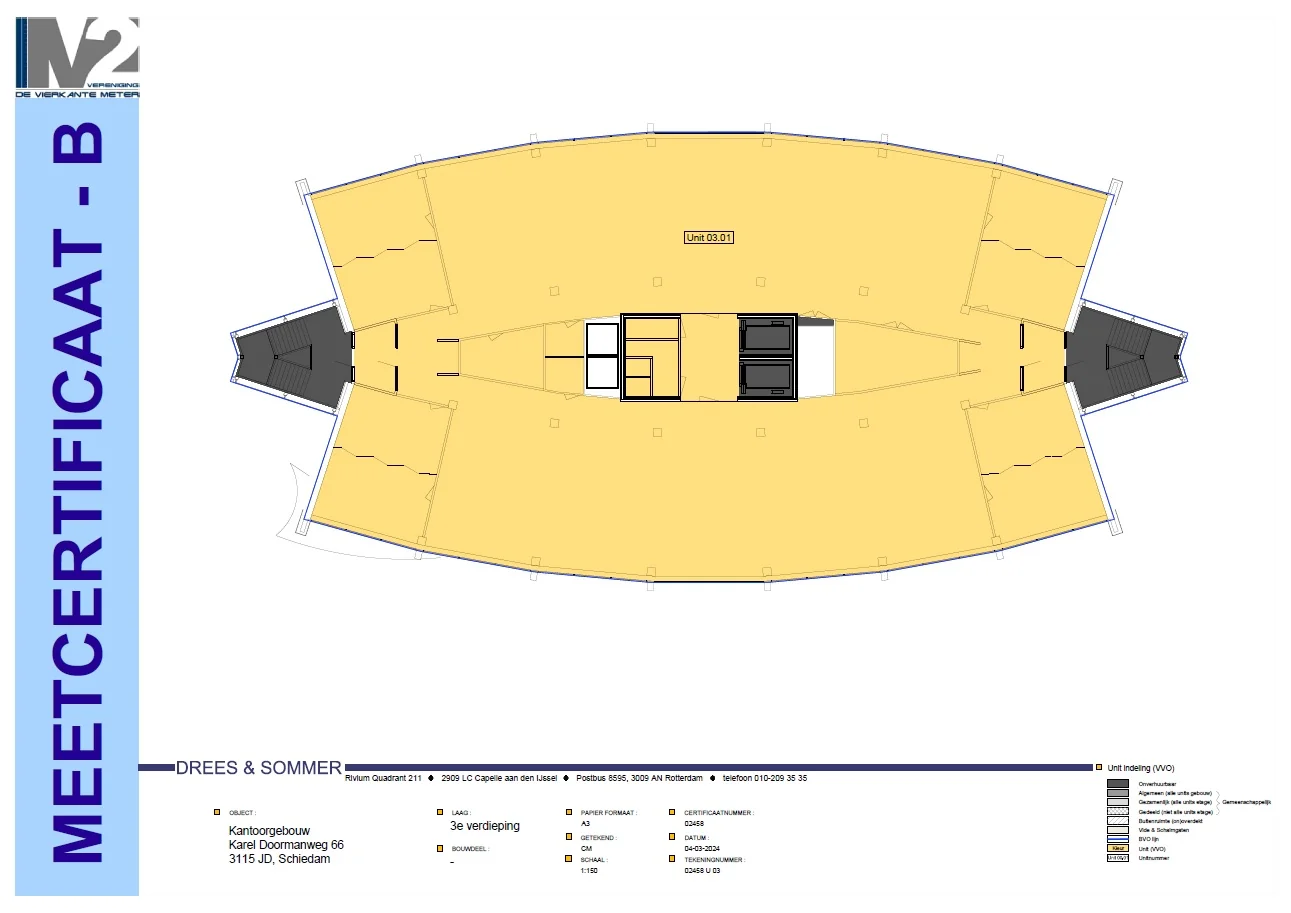 Plattegrond van de derde verdieping van het kantoorgebouw aan de Karel Doormanweg 66 in Schiedam.